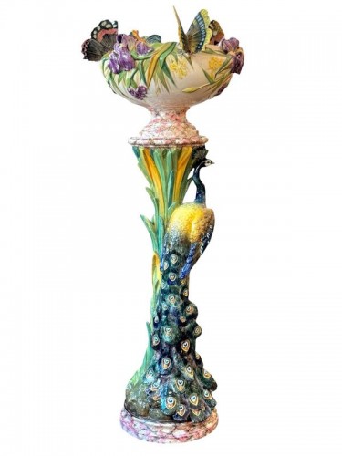 Delphin Massier Grand Complet Art Nouveau "Paon et Papillons" - Céramiques, Porcelaines Style Art nouveau