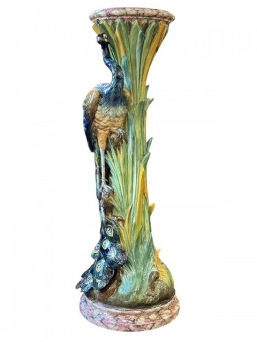 Art nouveau - Delphin Massier Grand Complet Art Nouveau "Paon et Papillons"