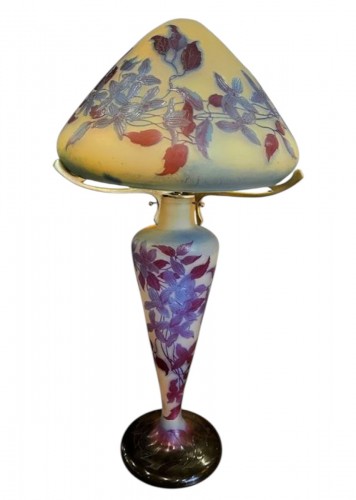 Emile Gallé-  Lampe champignon Art nouveau "Clématites bleues"