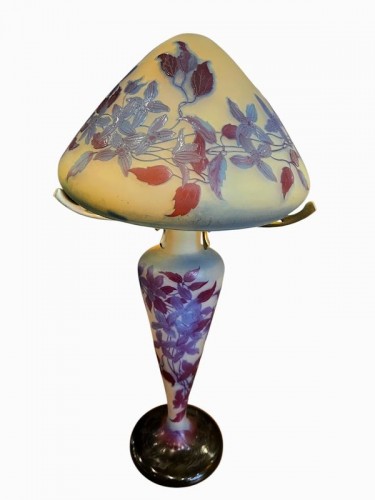 Emile Gallé-  Lampe champignon Art nouveau "Clématites bleues" - Luminaires Style Art Déco