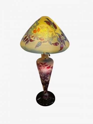 Luminaires Lampe - Emile Gallé-  Lampe champignon Art nouveau "Clématites bleues"