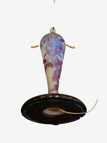 Emile Gallé-  Lampe champignon Art nouveau "Clématites bleues" - Antiquités Art Nouveau