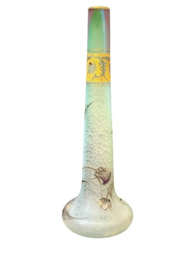 Daum Nancy - Monumental vase Art nouveau "Aux chardons" - Verrerie, Cristallerie Style Art nouveau