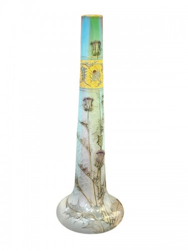 Antiquités - Daum Nancy - Monumental vase Art nouveau "Aux chardons"
