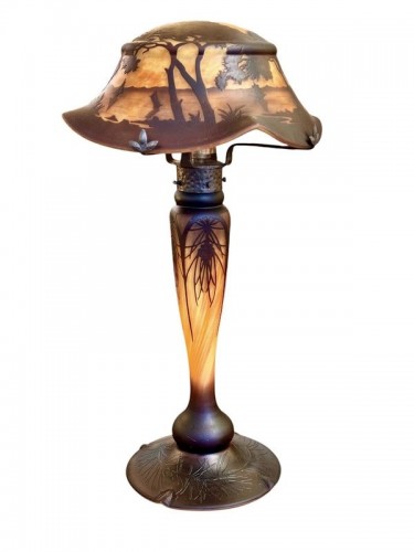 Daum Nancy - Lampe Champignon Art nouveau "Paysage Marin"