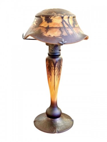 Daum Nancy - Lampe Champignon Art nouveau "Paysage Marin" - Luminaires Style Art nouveau