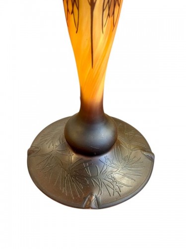 Daum Nancy - Lampe Champignon Art nouveau "Paysage Marin" - Antiquités Art Nouveau