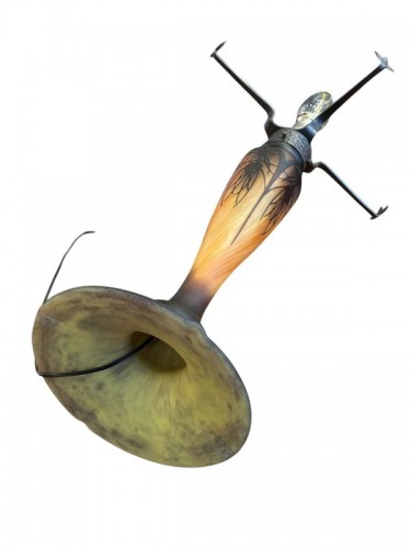 Antiquités - Daum Nancy - Lampe Champignon Art nouveau "Paysage Marin"