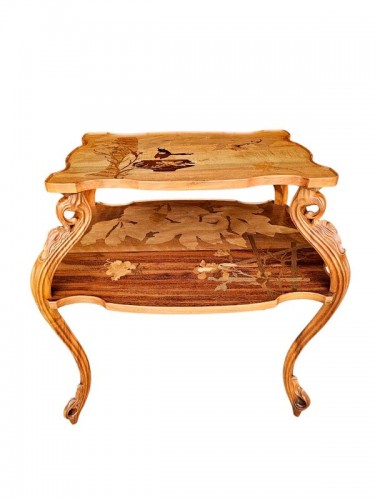 Emile Gallé  - Table à thé Art nouveau "Papillon et vases Gallé"