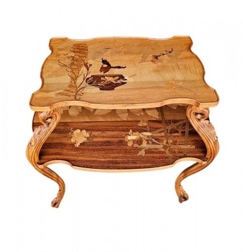 Emile Gallé  - Table à thé Art nouveau "Papillon et vases Gallé" - Mobilier Style Art nouveau