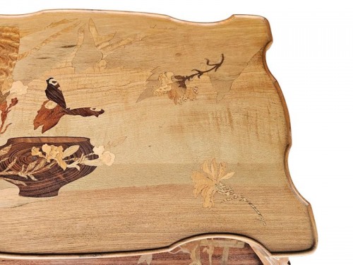 Antiquités - Emile Gallé  - Table à thé Art nouveau "Papillon et vases Gallé"