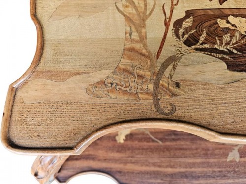 Antiquités - Emile Gallé  - Table à thé Art nouveau "Papillon et vases Gallé"