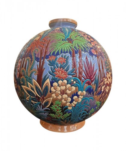 Longwy -Vase Boule "Coloniale"