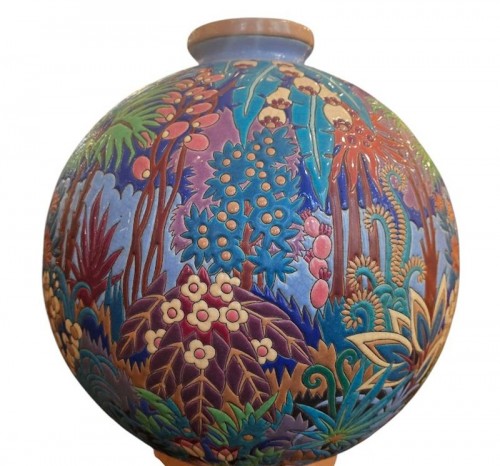 Longwy -Vase Boule "Coloniale" - Antiquités Art Nouveau
