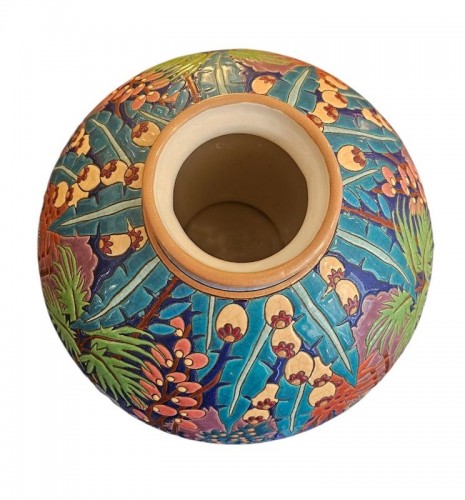 XXe siècle - Longwy -Vase Boule "Coloniale"