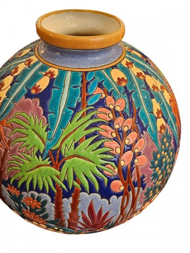 Antiquités - Longwy -Vase Boule "Coloniale"