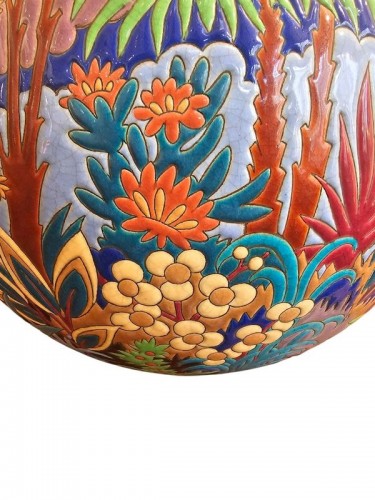 Antiquités - Longwy -Vase Boule "Coloniale"