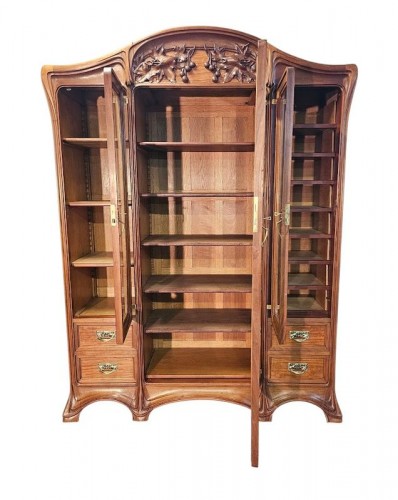 Antiquités - Camille Gauthier - Bibliothèque Art nouveau "Feuilles de Platanes"