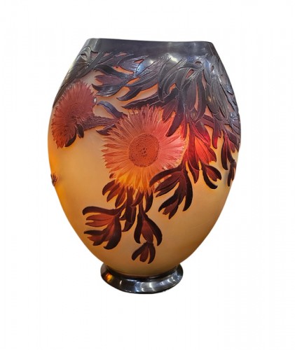 Emile Gallé - Important Vase "Ficoïdes Rouges" - Verrerie, Cristallerie Style Art Déco