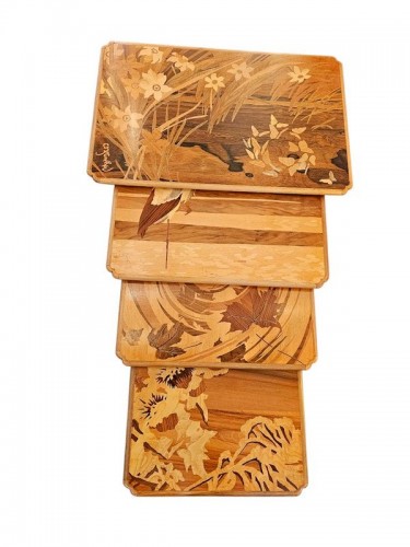 Furniture  - Emile Gallé – Set of nesting tables "The Four Seasons" Art Nouveau