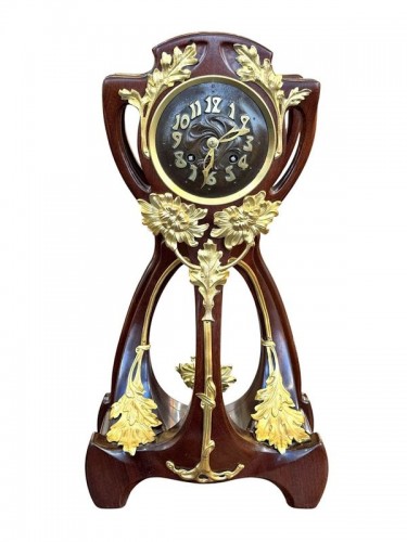 Ensemble pendule et bougeoirs Art nouveau "Chrysanthèmes" - Horlogerie Style Art nouveau