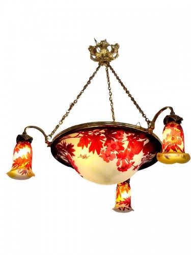 Antiquités - Emile Gallé - Lustre Art nouveau "Aux Grenades"