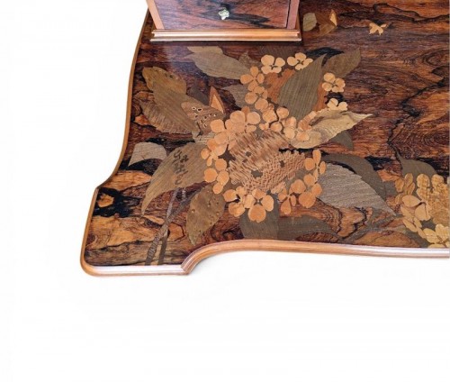 Emile Gallé - Bureau "Hydrangea et Papillons" - Antiquités Art Nouveau