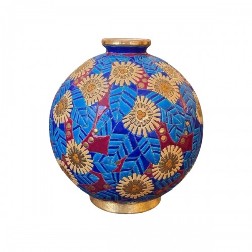 Longwy - Vase boule coloniale "Fleurs Stylisées"