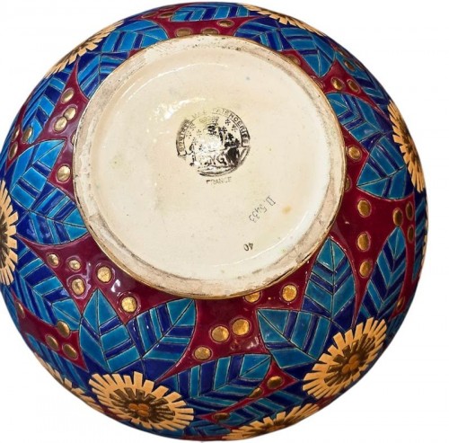 Art Déco - Longwy - Vase boule coloniale "Fleurs Stylisées"