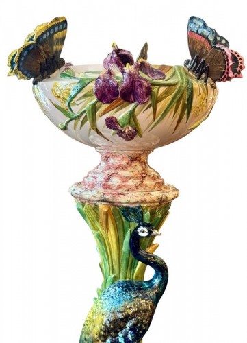 Céramiques, Porcelaines  - Delphin Massier - Grand complet Art nouveau "Paon et Papillons"