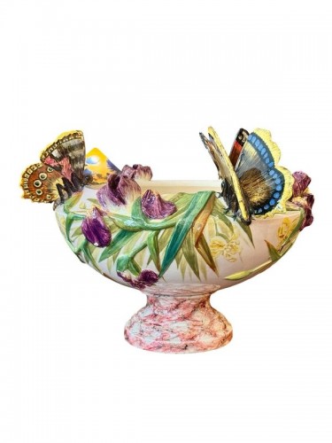 Delphin Massier - Grand complet Art nouveau "Paon et Papillons" - Antiquités Art Nouveau