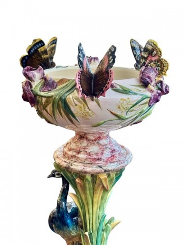 XIXe siècle - Delphin Massier - Grand complet Art nouveau "Paon et Papillons"