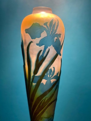 Emile Gallé - Vase Iris et nymphéas - Verrerie, Cristallerie Style Art nouveau