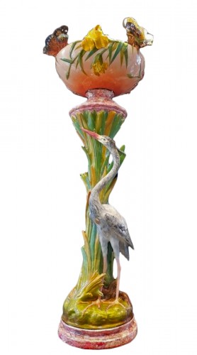 Delphin Massier (1836 - 1907) - Grande Colonne " Heron et Papillons"