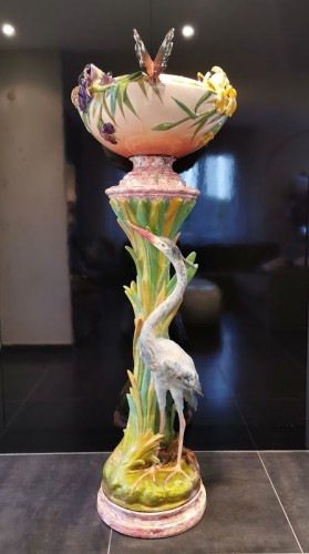 Delphin Massier (1836 - 1907) - Grande Colonne " Heron et Papillons" - Céramiques, Porcelaines Style Art nouveau