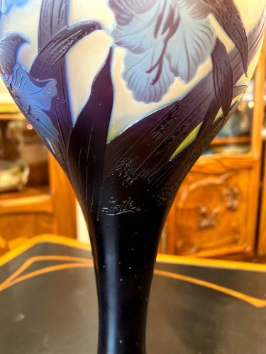 Emile Gallé - Vase Art Nouveau "Aux Glaïeuls" - Antiquités Art Nouveau