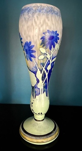 Daum Nancy Vase Art Nouveau Cinéraires Bleus - Verrerie, Cristallerie Style Art nouveau