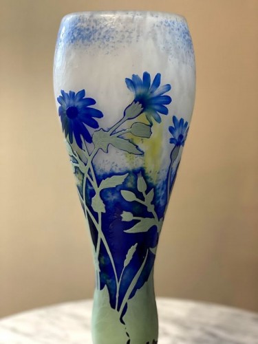 XXe siècle - Daum Nancy Vase Art Nouveau Cinéraires Bleus