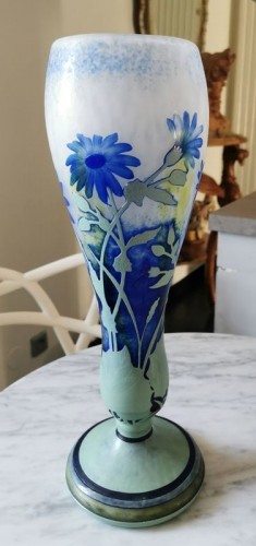 Art nouveau - Daum Nancy Vase Art Nouveau Cinéraires Bleus