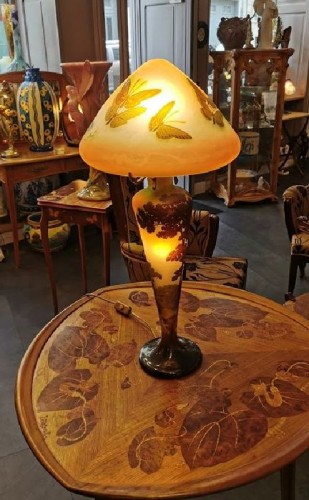 XXe siècle - Emile Gallé - Grande lampe champignon Art Nouveau