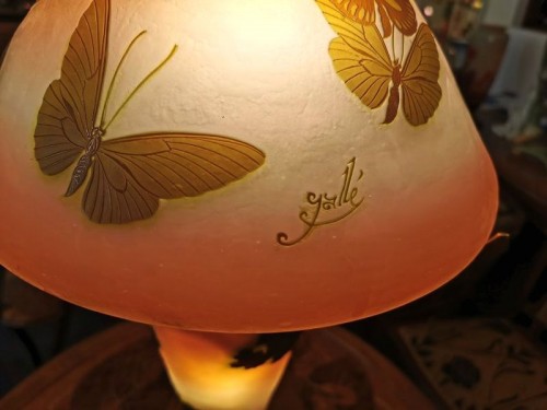 Antiquités - Emile Gallé - Grande lampe champignon Art Nouveau