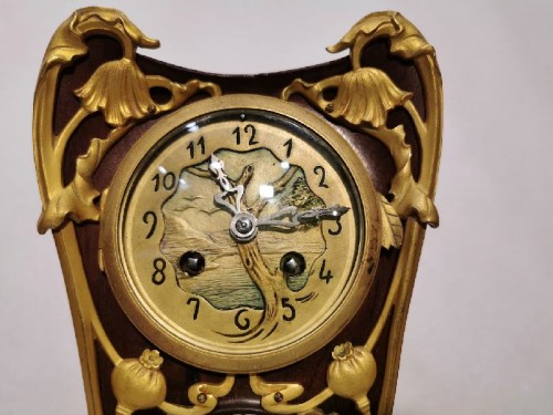 Antiquités - Louis Majorelle - Art Nouveau clock with poppies