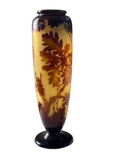 Emile Gallé - Vase Art Nouveau "Lucane et feuilles de chêne"