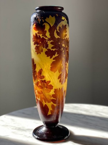 Art nouveau - Emile Gallé - Vase Art Nouveau "Lucane et feuilles de chêne"