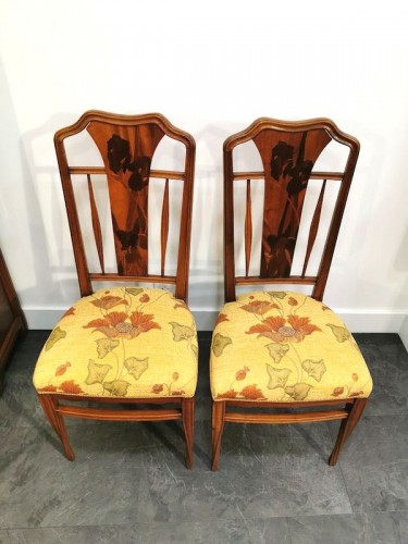 Louis Majorelle - Paire de chaises Art nouveau " Aux Iris " - Sièges Style Art nouveau