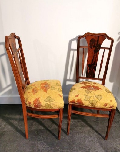 Art nouveau - Louis Majorelle - Paire de chaises Art nouveau " Aux Iris "