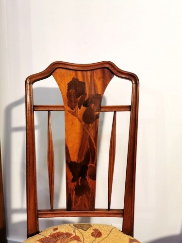 Antiquités - Louis Majorelle - Paire de chaises Art nouveau " Aux Iris "