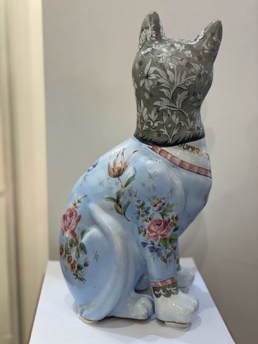 Céramiques, Porcelaines  - Emile Gallé - Chat en faïence émaillée