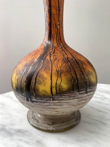 Vase Daum - Vase  Art Nouveau Arbres sous la neige - Antiquités Art Nouveau