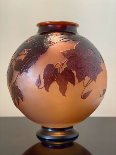 Verrerie, Cristallerie  - Emile Gallé Vase Boule Art Nouveau Aux Clématites